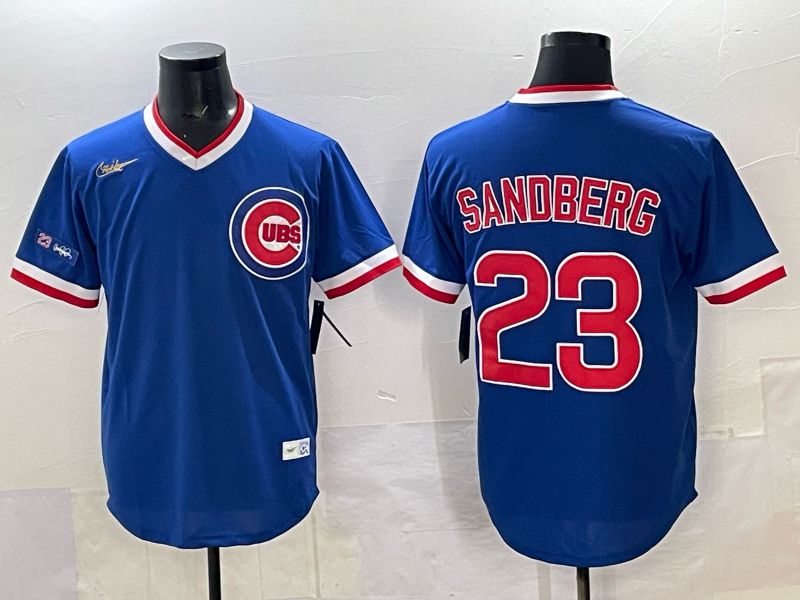 Men 2025 Chicago Cubs #23 Sandberg Blue Throwback Nike 2025 MLB Jersey 025